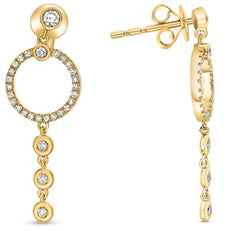 .30CT DIAMOND 14KT YELLOW GOLD 3D PAST PRESENT FUTURE BEZEL FUN HANGING EARRINGS