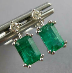 2CT DIAMOND & AAA EMERALD 18KT WHITE GOLD ROUND & BAGUETTE STUD HANGING EARRINGS