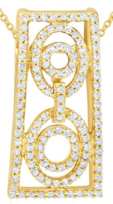 .30CT DIAMOND 14KT YELLOW GOLD 3D ROUND LOVE KNOT RECTANGULAR FLOATING PENDANT