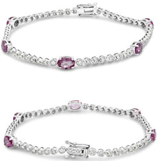 3.60CT DIAMOND & AAA PINK SAPPHIRE 18KT WHITE GOLD OVAL & ROUND TENNIS BRACELET