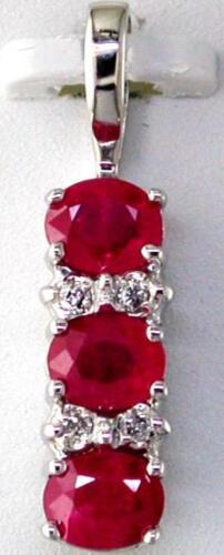 1.26CT DIAMOND & AAA RUBY 14KT WHITE GOLD OVAL & ROUND 3 STONE FLOATING PENDANT