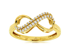 ESTATE .15CT DIAMOND 14KT YELLOW GOLD 3D CLASSIC TWO ROW INFINITY LOVE RING