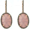 25.23CT MOCHA DIAMOND & AAA ROSE QUARTZ 14K ROSE GOLD OVAL & ROUND HALO EARRINGS