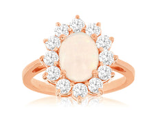 2.10CT DIAMOND & AAA OPAL 14KT ROSE GOLD OVAL & ROUND PRINCESS DIANA FLOWER RING