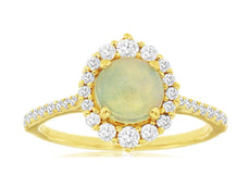 1.34CT DIAMOND & AAA OPAL 14K YELLOW GOLD ROUND HALO GRADUATING JOURNEY FUN RING