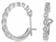 .05CT DIAMOND 14KT WHITE GOLD 3D ROUND INFINITY FILIGREE HOOP CLIP ON EARRINGS