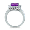 LARGE 4.72T DIAMOND & AAA AMETHYST 14KT WHITE GOLD OVAL & ROUND FLOWER FUN RING