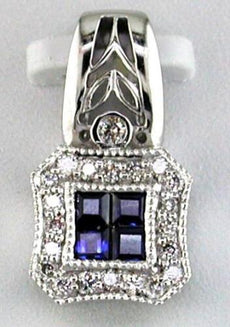 .47CT DIAMOND & AAA SAPPHIRE 14KT WHITE GOLD INVISIBLE HEXAGON FILIGREE PENDANT