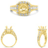WIDE .87CT DIAMOND 14KT YELLOW GOLD 3D ROUND HALO SQUARE 4 PRONG ENGAGEMENT RING