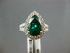 LARGE 3.96CT DIAMOND & AAA EMERALD 18KT WHITE GOLD 3D PEAR SHAPE ENGAGEMENT RING