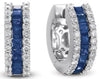 1.60CT DIAMOND & AAA SAPPHIRE 14KT WHITE GOLD 3D 3 ROW HUGGIE HANGING EARRINGS