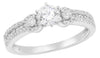 ESTATE .79CT DIAMOND 14KT WHITE GOLD CLASSIC ROUND 3 STONE HALO ENGAGEMENT RING