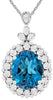 LARGE 5.85CT DIAMOND & AAA BLUE TOPAZ 14K WHITE GOLD OVAL & ROUND FLOWER PENDANT