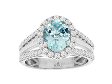 2.29CT DIAMOND & AAA AQUAMARINE 14KT WHITE GOLD 3D OVAL & ROUND ENGAGEMENT RING