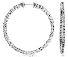 ESTATE LARGE 1.50CT DIAMOND 14KT WHITE GOLD 3D INSIDE OUT HOOP HANGING EARRINGS