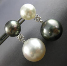 LARGE .45CT DIAMOND & AAA SOUTH SEA & TAHITIAN PEARL 18KT WHITE GOLD 3D EARRINGS