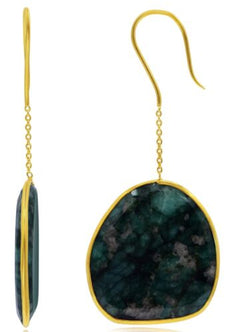 LARGE 47.28CT AAA SLICED EMERALD 18KT YELLOW GOLD 3D LEVERBACK HANGING EARRINGS