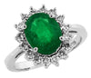 WIDE 3.05CT DIAMOND & AAA EMERALD 14K WHITE GOLD 3D OVAL & ROUND ENGAGEMENT RING