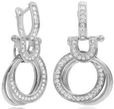 LARGE .65CT DIAMOND 14K WHITE GOLD THRINITY LOVE KNOT LEVERBACK HANGING EARRINGS