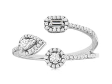 .30CT DIAMOND 14KT WHITE GOLD ROUND & BAGUETTE 3D CLUSTER MULTI SHAPE FUN RING