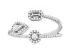 .30CT DIAMOND 14KT WHITE GOLD ROUND & BAGUETTE 3D CLUSTER MULTI SHAPE FUN RING