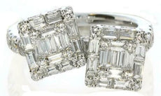 1.43CT DIAMOND 18K WHITE GOLD 3D ROUND & BAGUETTE DOUBLE SQUARE GEOMETRICAL RING