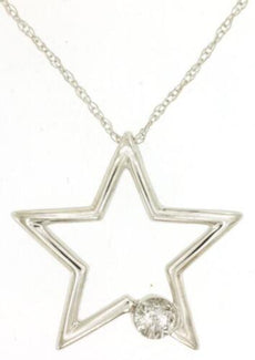 ESTATE .14CT DIAMOND 14KT WHITE GOLD 3D SOLITAIRE STAR LUCKY FLOATING PENDANT
