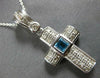 LARGE .66CT DIAMOND & AAA BLUE TOPAZ 14KT WHITE GOLD 3D CROSS FLOATING PENDANT