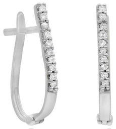 .09CT DIAMOND 14KT WHITE GOLD ROUND CLASSIC OVAL LEVERBACK FUN HANGING EARRINGS