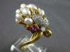 ANTIQUE EXTRA LARGE .60CT DIAMOND & AAA RUBY & PEARL 18K YELLOW GOLD RING #27800