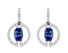 1.35CT DIAMOND & AAA TANZANITE 14K WHITE GOLD 3D CIRCLE OF LIFE HANGING EARRINGS