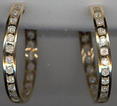 ESTATE 1.55CT DIAMOND 14K YELLOW GOLD ROUND CHANNEL HUGGIE HOOP HANGING EARRINGS
