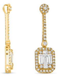 .68CT DIAMOND 14K YELLOW GOLD 3D ROUND & BAGUETTE CLUSTER INVISIBLE HALO PENDANT