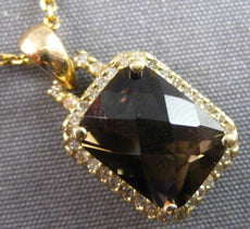 3.25CT DIAMOND & AAA SMOKY TOPAZ 14KT YELLOW GOLD SQUARE HALO FLOATING PENDANT