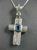 LARGE .66CT DIAMOND & AAA BLUE TOPAZ 14KT WHITE GOLD 3D CROSS FLOATING PENDANT