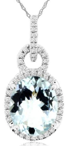 2.12CT DIAMOND & AAA AQUAMARINE 14KT WHITE GOLD OVAL LOVE KNOT FLOATING PENDANT