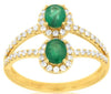 1.10CT DIAMOND & AAA EMERALD 14KT YELLOW GOLD OVAL & ROUND FLOWER HALO FUN RING