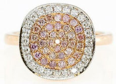 .59CT WHITE & PINK DIAMOND 18KT ROSE GOLD CLUSTER ROUND SQUARE FILIGREE FUN RING