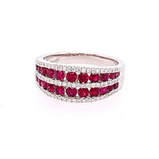 1.27CT DIAMOND & AAA RUBY 18KT WHITE GOLD 3D MULTI ROW CHANNEL ANNIVERSARY RING
