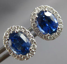 LARGE 4CT DIAMOND & AAA CEYLON SAPPHIRE 18KT WHITE GOLD OVAL HALO STUD EARRINGS