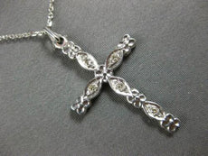 ANTIQUE LARGE .10CT DIAMOND 14KT WHITE GOLD MULTI FLOWER CROSS FLOATING PENDANT