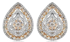 LARGE 1.85CT DIAMOND 18KT WHITE & ROSE GOLD DOUBLE PEAR SHAPE HANGING EARRINGS