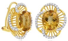 6.60CT DIAMOND & AAA CITRINE 14KT YELLOW GOLD 3D OVAL & ROUND HANGING EARRINGS