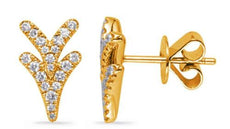 ESTATE .25CT DIAMOND 14KT YELLOW GOLD 3D CLASSIC DOUBLE V FUN STUD EARRINGS