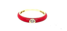 ESTATE .03CT DIAMOND & RED ENAMEL 18KT YELLOW GOLD 3D SOLITAIRE FUN RING