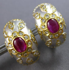 LARGE 1.36CT DIAMOND & AAA RUBY 18KT 2 TONE GOLD 3D HANDCRAFTED EARRINGS #28136