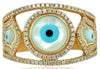 2.09CT DIAMOND & MOTHER OF PEARL 14K YELLOW GOLD DOUBLE CHAMSA EVIL EYE FUN RING