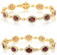 12.86CT DIAMOND & AAA RUBY 18KT YELLOW GOLD 3D OVAL & ROUND LOVE TENNIS BRACELET