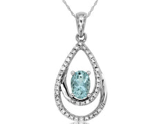 .57CT DIAMOND & AAA AQUAMARINE 14KT WHITE GOLD 3D OVAL DOUBLE TEAR DROP PENDANT