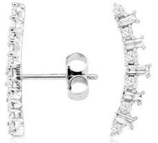 ESTATE .53CT DIAMOND 14KT WHITE GOLD ROUND & BAGUETTE FUN EAR CLIMBER EARRINGS